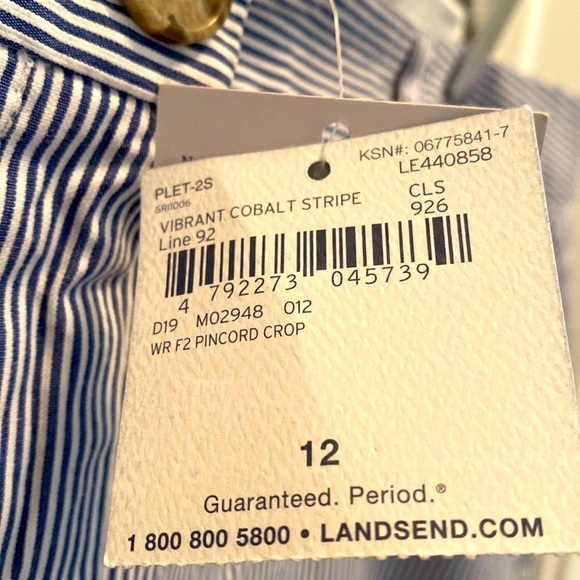 NWT Women’s Land’s End Cobalt Stripe Pincord Cropped Pants Size 12 - Picture 6 of 9